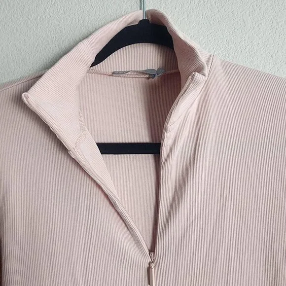 Vince Shirt Womens Medium Pink Ribbed Mock Neck Quarter Zip Long Sleeve Modal - Picture 5 of 11